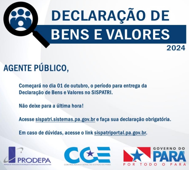 aviso sobre a declaração de bens