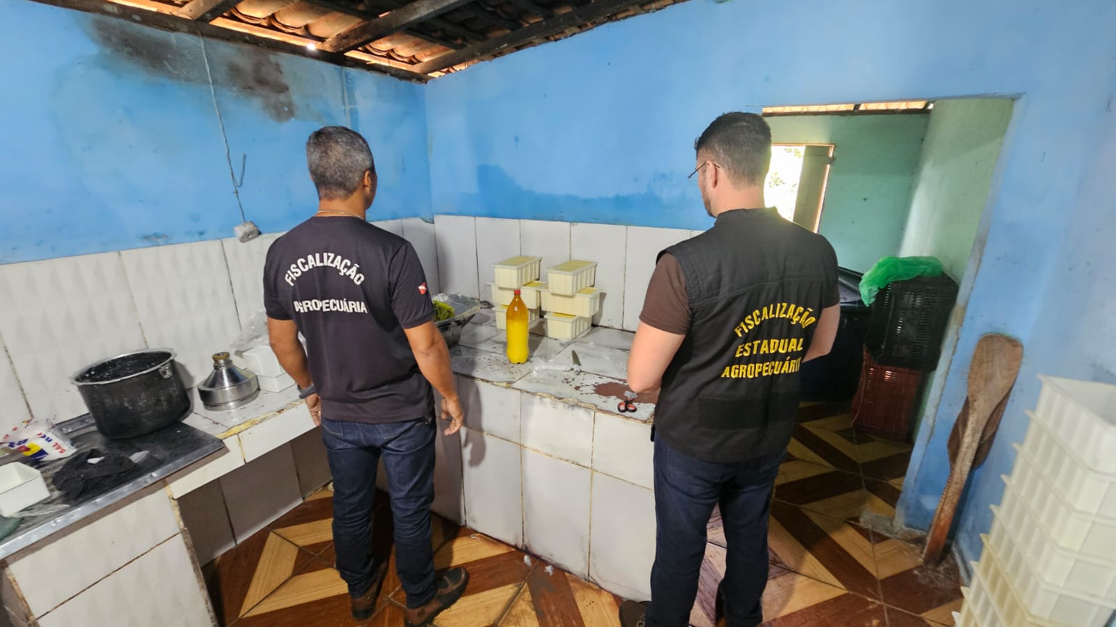 Fiscais agropecuários em queijaria clandestina